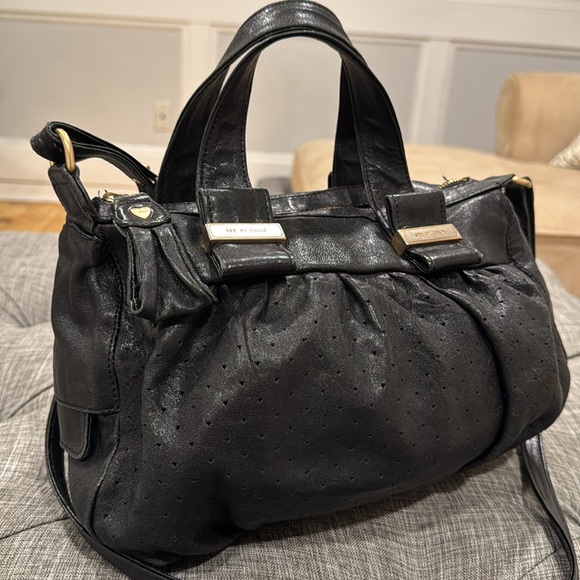 Chloe Bag See By Chloe Perforated Leather Weekender Satchel Slouchy Bag - Picture 3 of 17